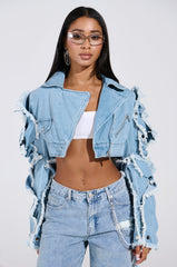 SNAP OUT OF IT ULTRA CROP MOTO IN DENIM