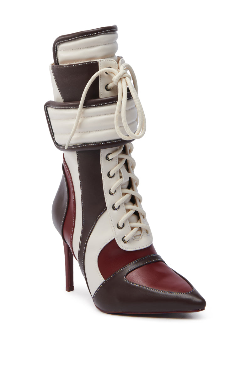 AZALEA WANG AMADA BROWN SPORTY STILETTO BOOTIE