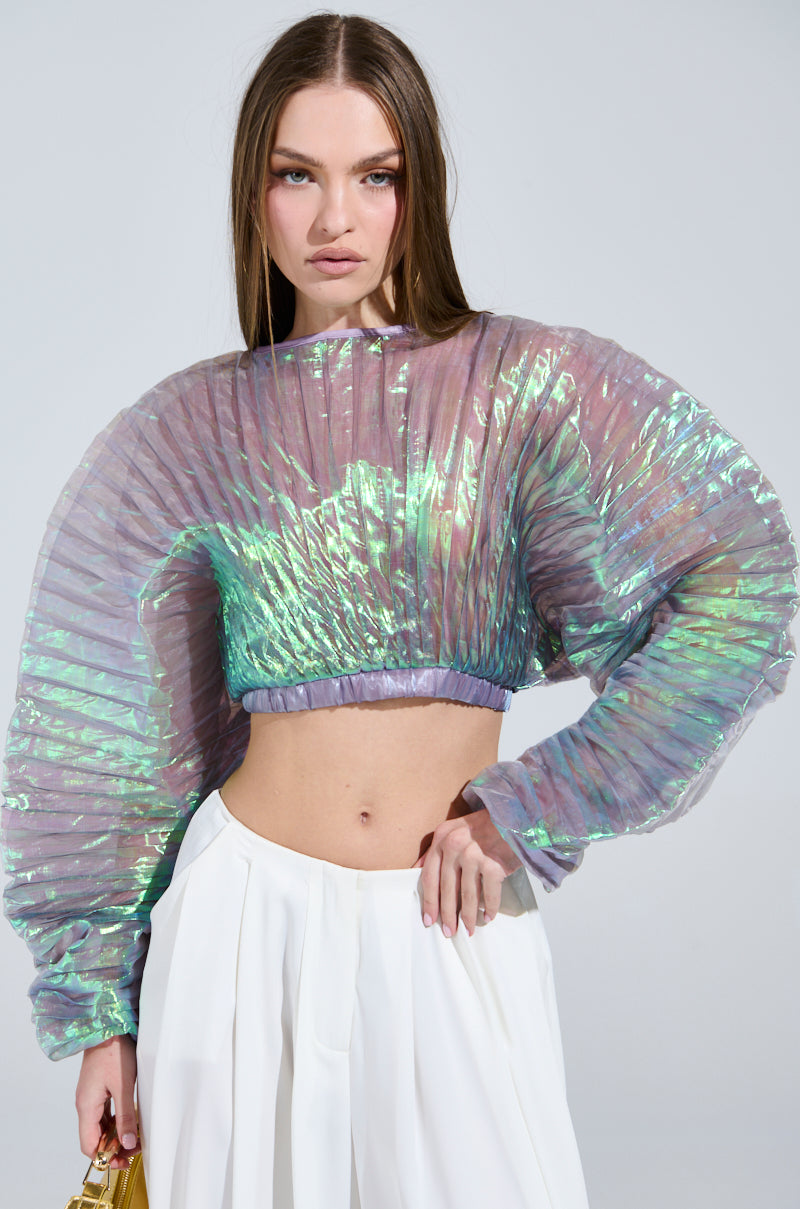 LARA PLEATED IRIDESCENT CROP TOP