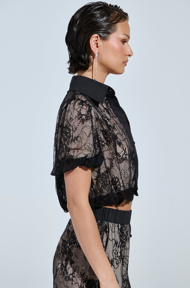SHINE ON YOU LACE BUTTON DOWN TOP