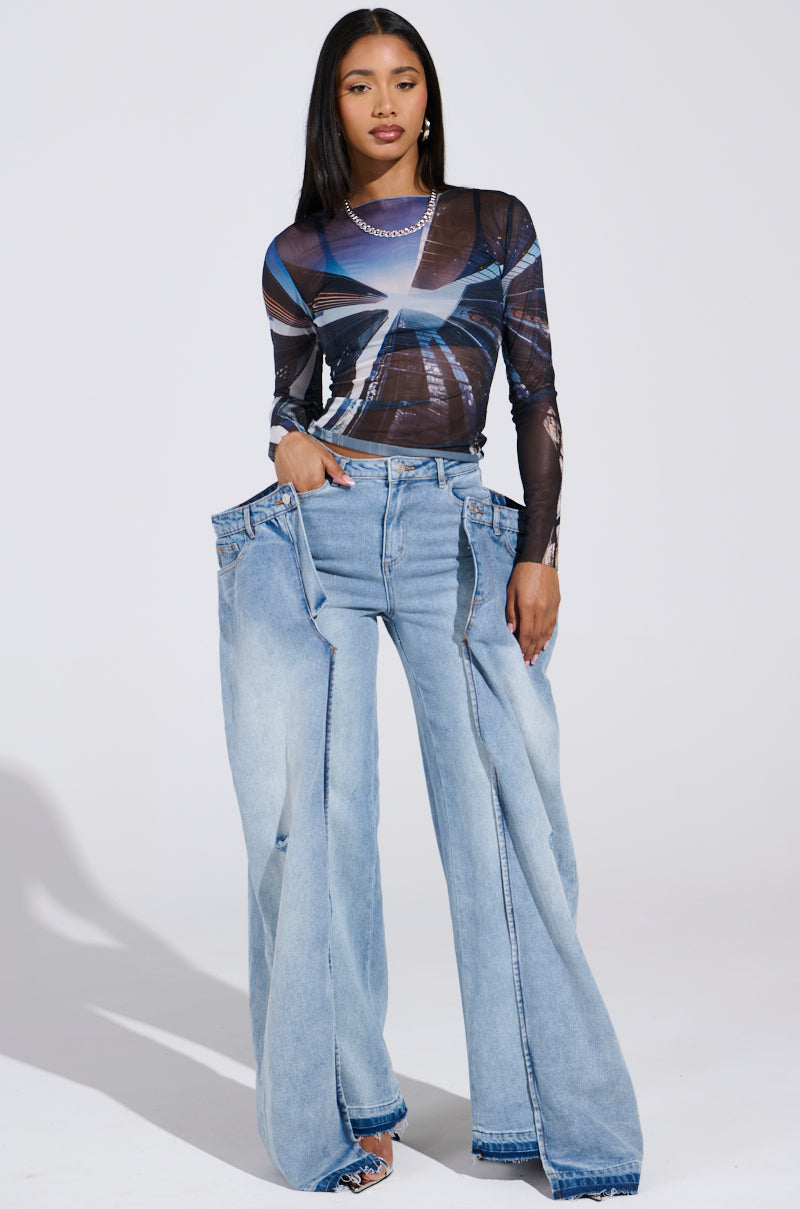 SEEING DOUBLE DECONSTRUCTED DENIM JEANS