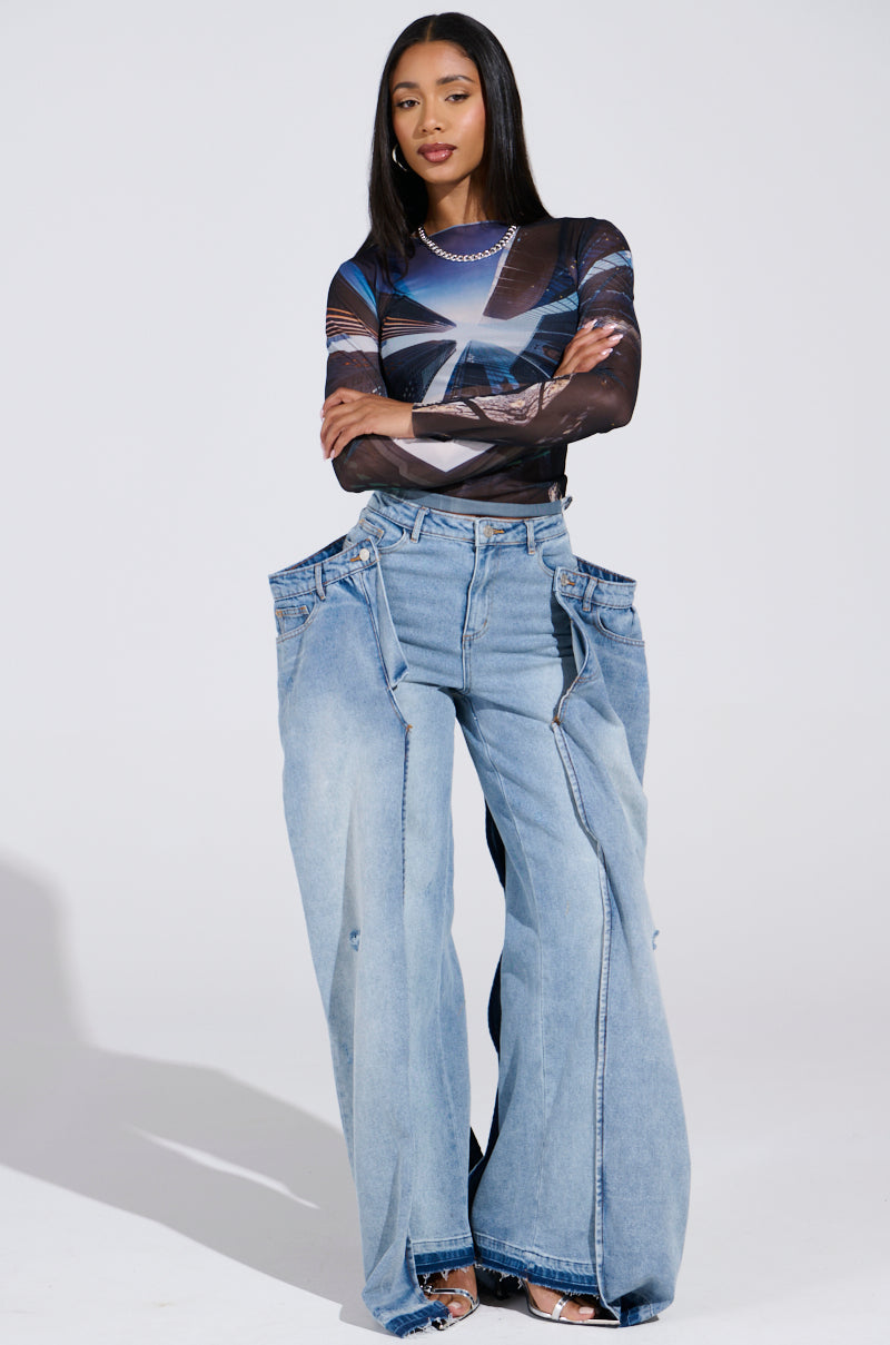 SEEING DOUBLE DECONSTRUCTED DENIM JEANS