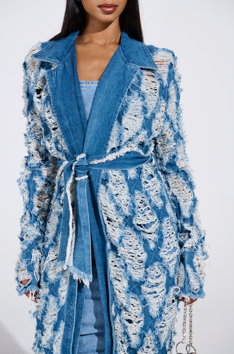 ULTRA DISTRESSED DENIM TRENCH