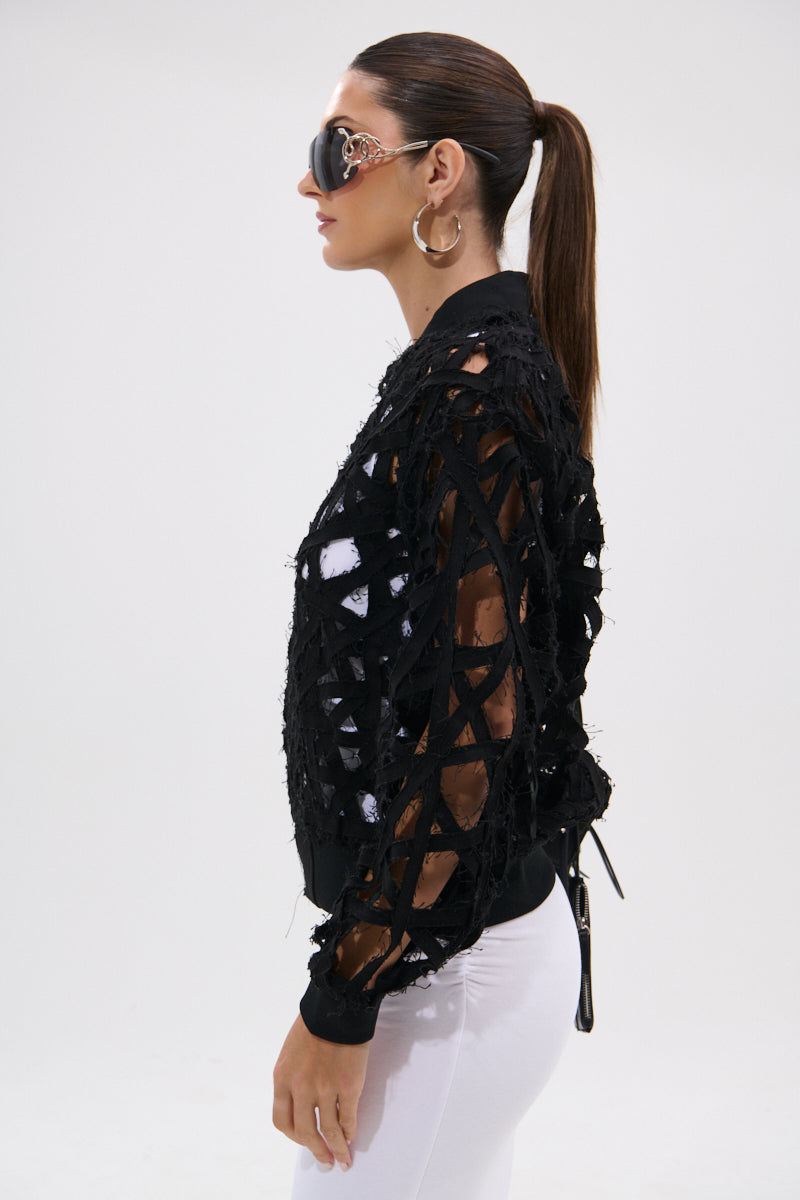 IONA CUTOUT DENIM BOMBER