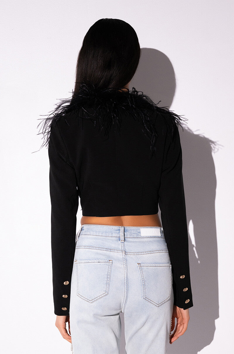 COME ON BABY FEATHER CROP BLAZER